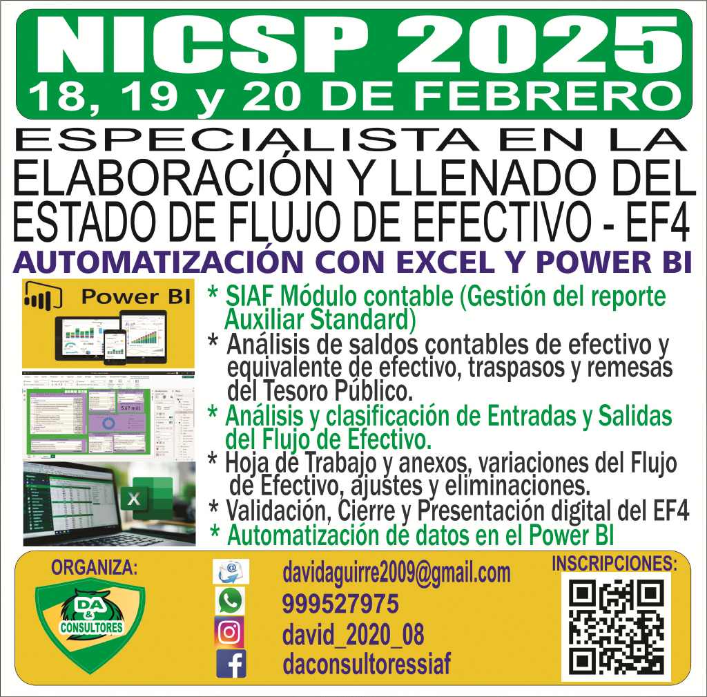 ESPECIALISTA EN LA ELABORACIÓN Y LLENADO DEL ESTADO DE FLUJO DE EFECTIVO EF4 CON AUTOMATIZACIÓN DE DATOS EN MICROSOFT EXCEL Y POWER BI